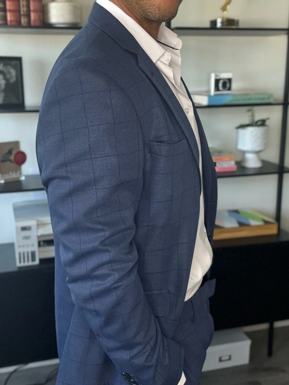 Men's Blue Windowpane Suit - Classic Tailored Suit Jacket